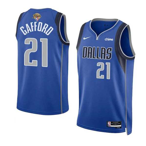 Mens Dallas Mavericks #21 Daniel Gafford Blue 2024 Finals Icon Edition Stitched Basketball Jersey Dzhi